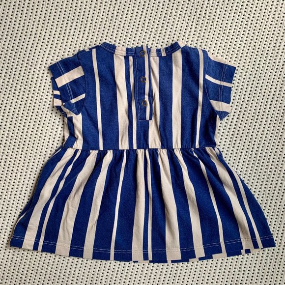 Mini Rodini Organic Cotton Odd Stripe Blue and Cream Baby T-Shirt Dress … - Picture 6 of 9